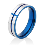 ISupportMyHero Stunning Cross Thin Blue Line Inspired Ring - Pure Tungsten Carbide!