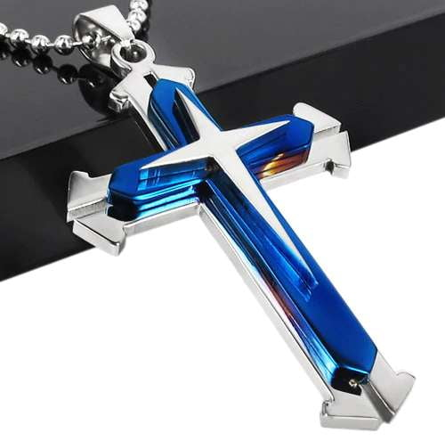 ISupportMyHero Thin Blue Line Silver Cross Pendant Necklace 