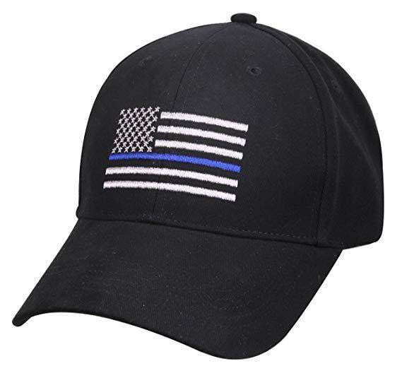 ISupportMyHero Thin Blue Line Embroidered US Flag Low Profile Cap Black