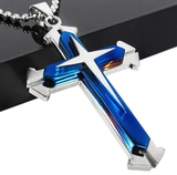 ISupportMyHero Thin Blue Line Silver Cross Pendant Necklace