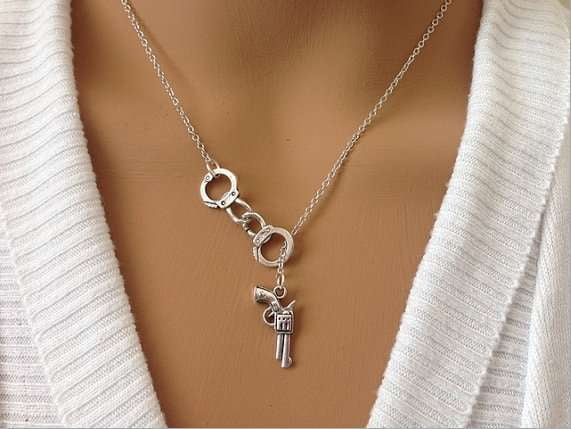 ISupportMyHero Police Charm Necklace - Cool Handcuff & Pistol Design! 
