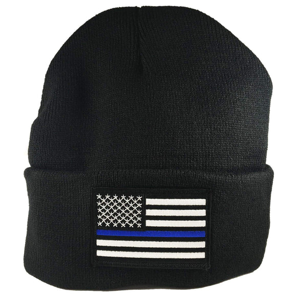 ISupportMyHero Thin Blue Line Beanie with Embroidered Flag 