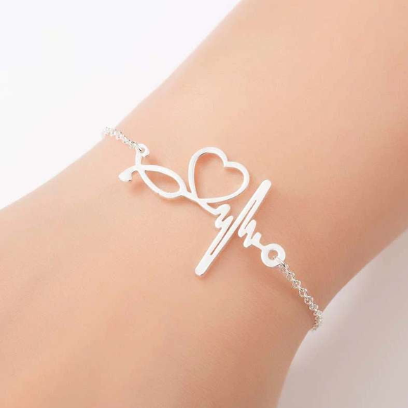 ISupportMyHero Elegant Nurse Bracelet infused with Hearts, a Pulse & a Stethoscope! Silver