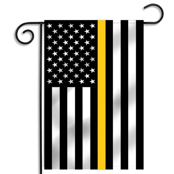 ISupportMyHero Thin Gold Line Garden Flag for Dispatchers 12.5 X 18 Inches 