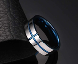 ISupportMyHero Stunning Cross Thin Blue Line Inspired Ring - Pure Tungsten Carbide!
