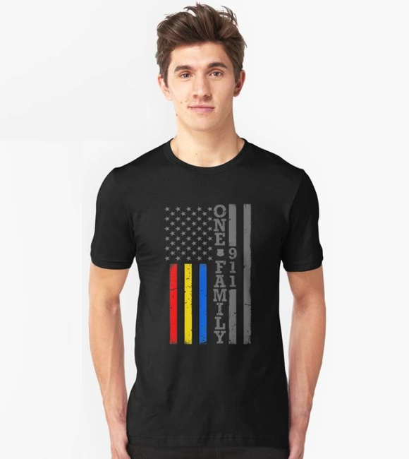ISupportMyHero Men's 911 One Family Shirt - Dispatch, Police & Firefighter Unity 