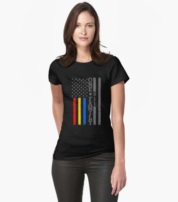 ISupportMyHero Women's 911 One Family Shirt - Dispatch, Police & Firefighter Unity 