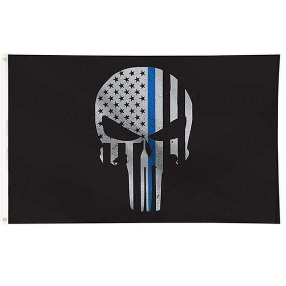 ISupportMyHero Thin Blue Line Punisher Flag 3x5 Feet with Grommets 