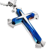 ISupportMyHero Thin Blue Line Silver Cross Pendant Necklace