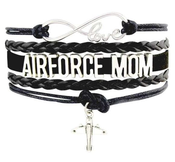 ISupportMyHero Air Force Charm Bracelet - For Moms & Wives Mom / Black