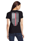 ISupportMyHero Women's Thin Red Line Honor & Respect T Shirt Black / XL