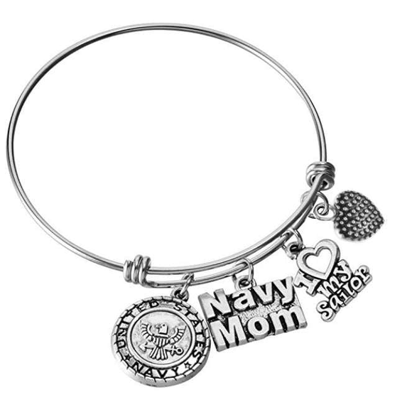 ISupportMyHero Beautiful Navy Mom Charm Bracelet 