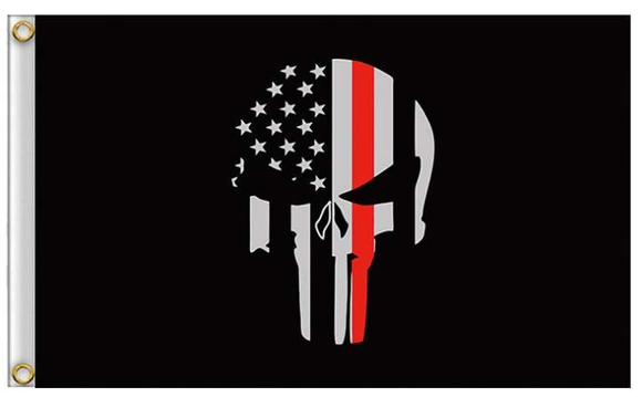ISupportMyHero Thin Red Line Punisher Flag with Grommets 3 X 5 Feet 