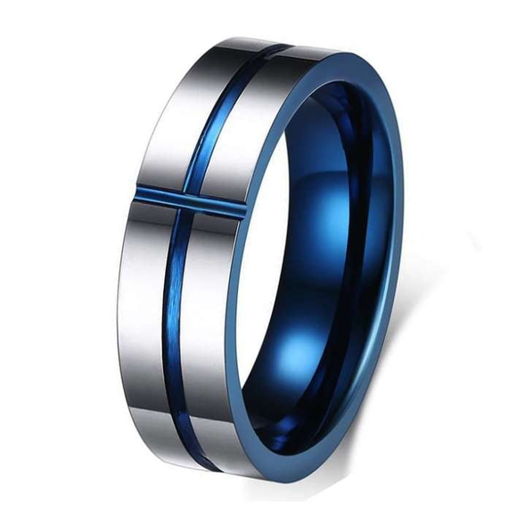 ISupportMyHero Stunning Cross Thin Blue Line Inspired Ring - Pure Tungsten Carbide! 