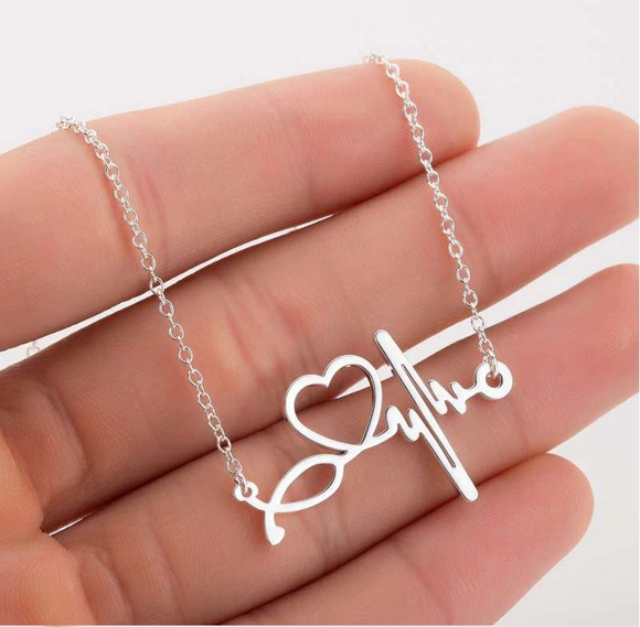 ISupportMyHero Beautiful Nurse Necklace infused with Hearts, a Pulse & a Stethoscope! Silver
