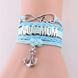 ISupportMyHero Leather Navy Charm Bracelet - Mom or Wife Styles! Mom / Blue