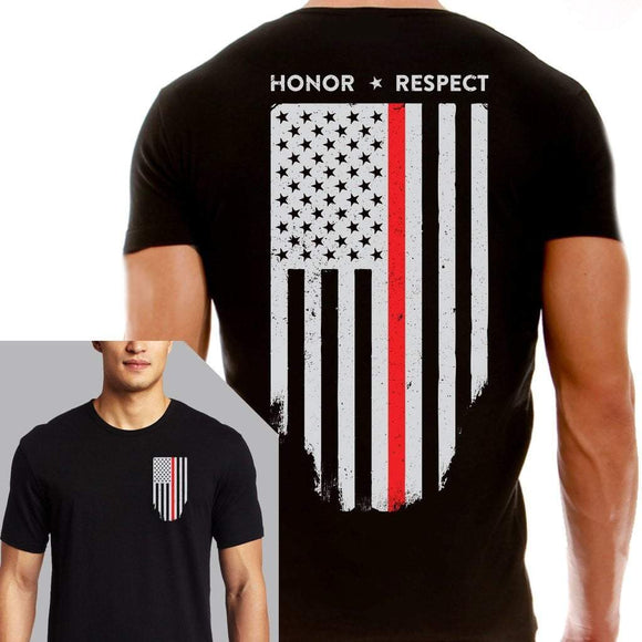 ISupportMyHero Thin Red Line Men's Honor & Respect T Shirt 