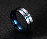 ISupportMyHero Stunning Cross Thin Blue Line Inspired Ring - Pure Tungsten Carbide!