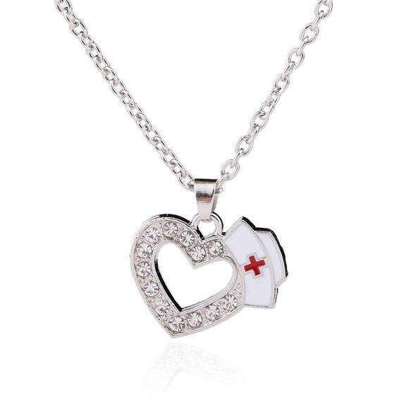 ISupportMyHero Stunning Nurse Necklace with Heart Pendant & Crystals 