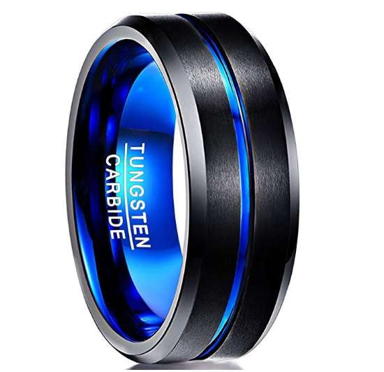 ISupportMyHero Men's Thin Blue Line Ring - Tungsten Carbide 
