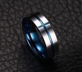 ISupportMyHero Stunning Cross Thin Blue Line Inspired Ring - Pure Tungsten Carbide!
