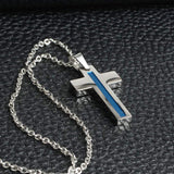 ISupportMyHero Thin Blue Line Silver Cross Pendant Necklace