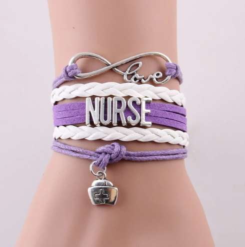 ISupportMyHero Cute Nurse's Leather Charm Bracelet - 4 Colors! Purple
