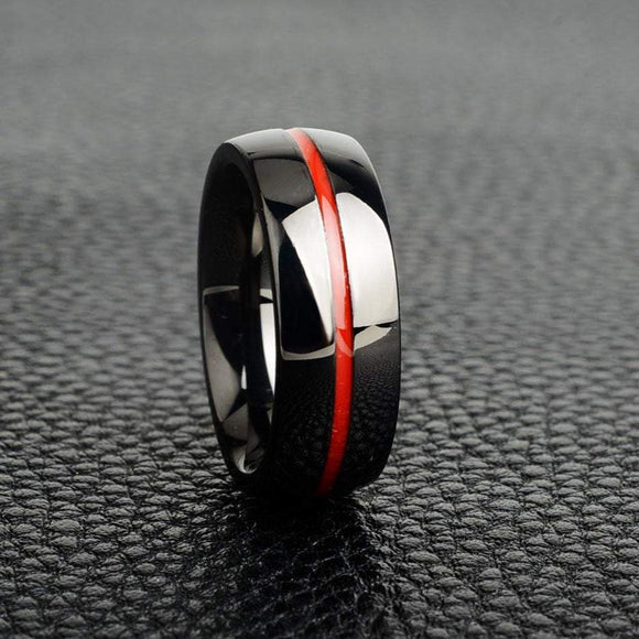 ISupportMyHero Elegant Thin Red Line Ring - Pure Stainless Steel 6
