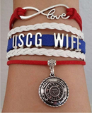 ISupportMyHero Leather Coast Guard Charm Bracelet - Mom or Wife Styles!