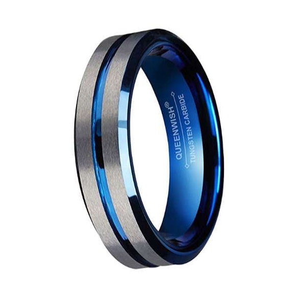 ISupportMyHero Women's Thin Blue Line Ring - Pure Tungsten Carbide! 6