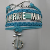 ISupportMyHero Leather Marine Charm Bracelet - Mom or Wife Styles! Mom / Blue