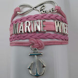 ISupportMyHero Leather Marine Charm Bracelet - Mom or Wife Styles! Wife / Pink