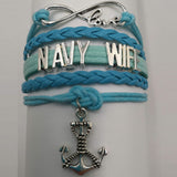 ISupportMyHero Leather Navy Charm Bracelet - Mom or Wife Styles! Wife / Blue