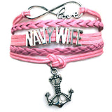 ISupportMyHero Leather Navy Charm Bracelet - Mom or Wife Styles! Wife / Pink
