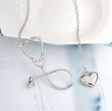 ISupportMyHero Stunning Nurse Necklace - Stethoscope & Heart Loop - Gold or Silver 