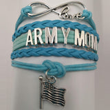 ISupportMyHero Leather Army Charm Bracelet - For Moms & Wives Mom / Blue