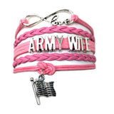 ISupportMyHero Leather Army Charm Bracelet - For Moms & Wives Wife / Pink