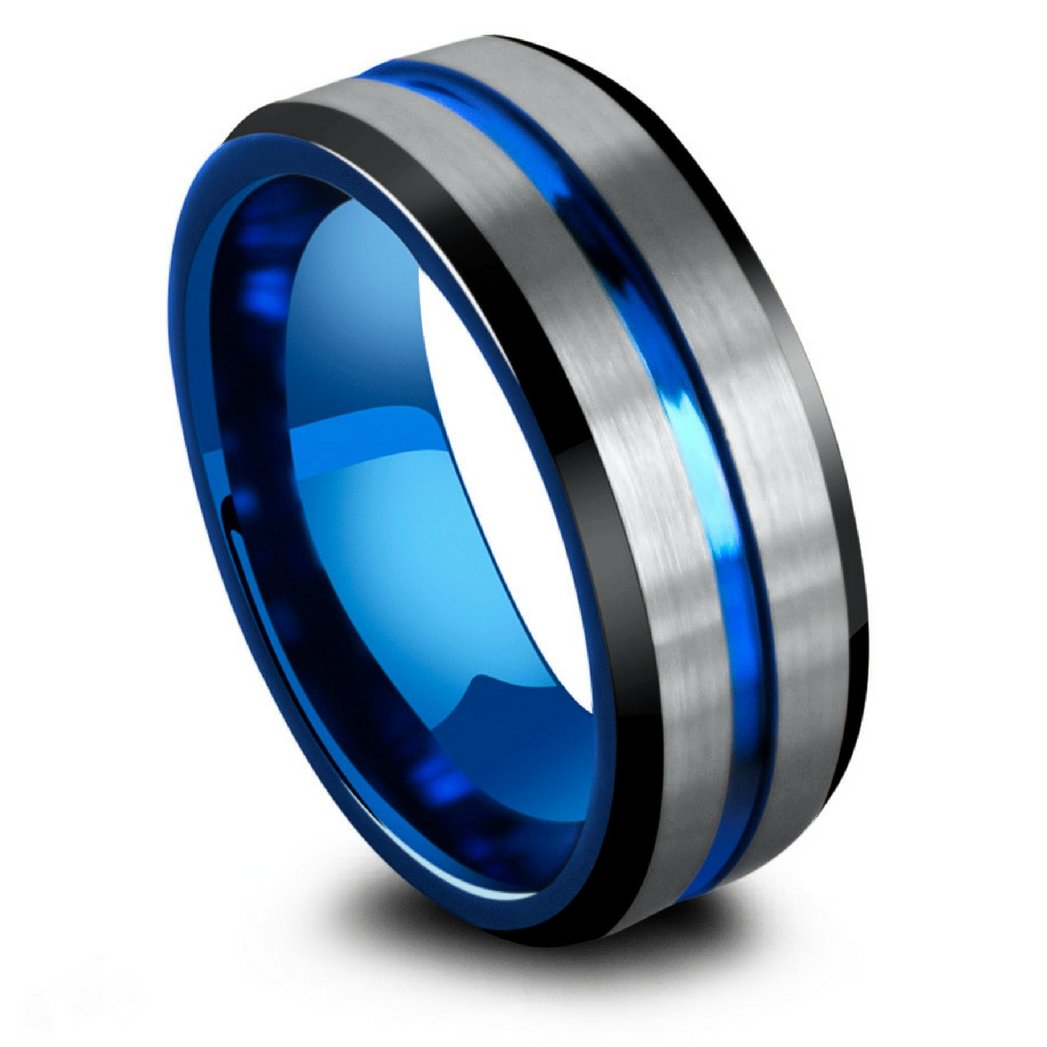 Men's Thin Blue Line Ring Police LEO Support Tungsten Carbide Silver ...