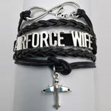 ISupportMyHero Air Force Charm Bracelet - For Moms & Wives Wife / Black