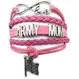 ISupportMyHero Leather Army Charm Bracelet - For Moms & Wives Mom / Pink