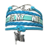 ISupportMyHero Leather Army Charm Bracelet - For Moms & Wives Wife / Blue